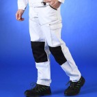 Pantalon de peintre blanc avec cordura noir au niveau des genoux